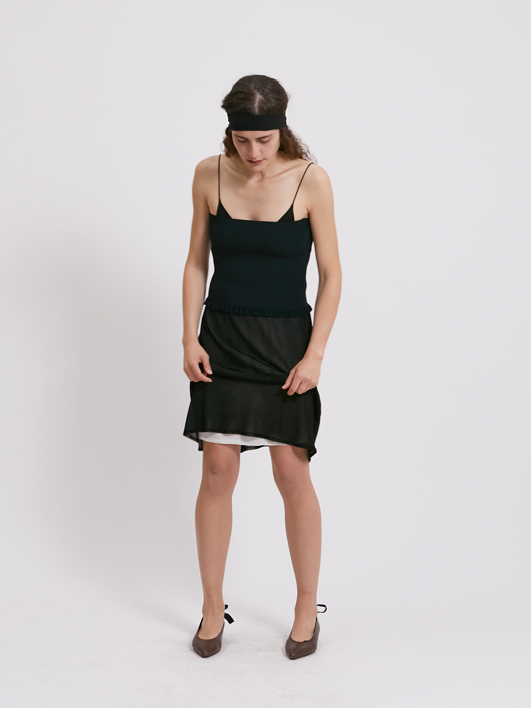 Stretchy bandeau top with mini ruffle