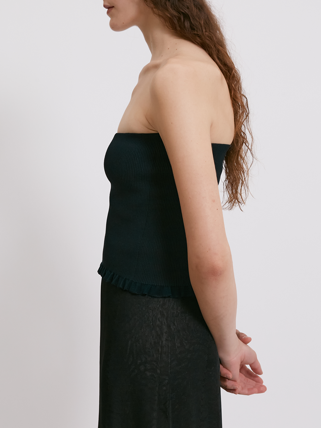 Stretchy bandeau top with mini ruffle