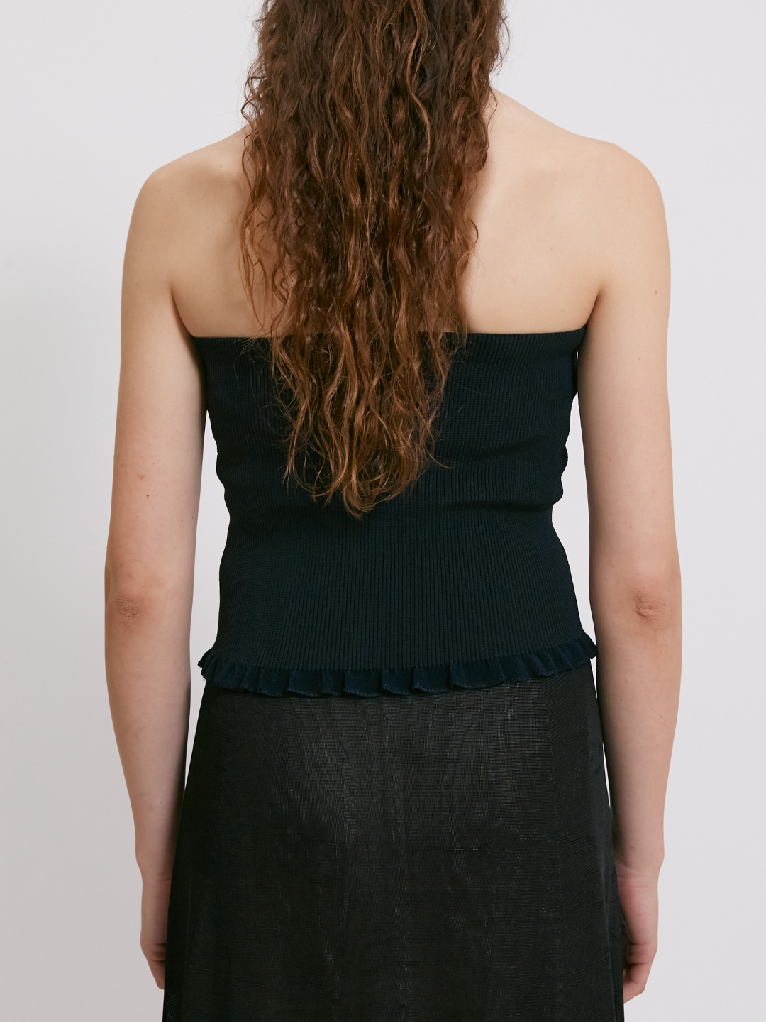 Stretchy bandeau top with mini ruffle