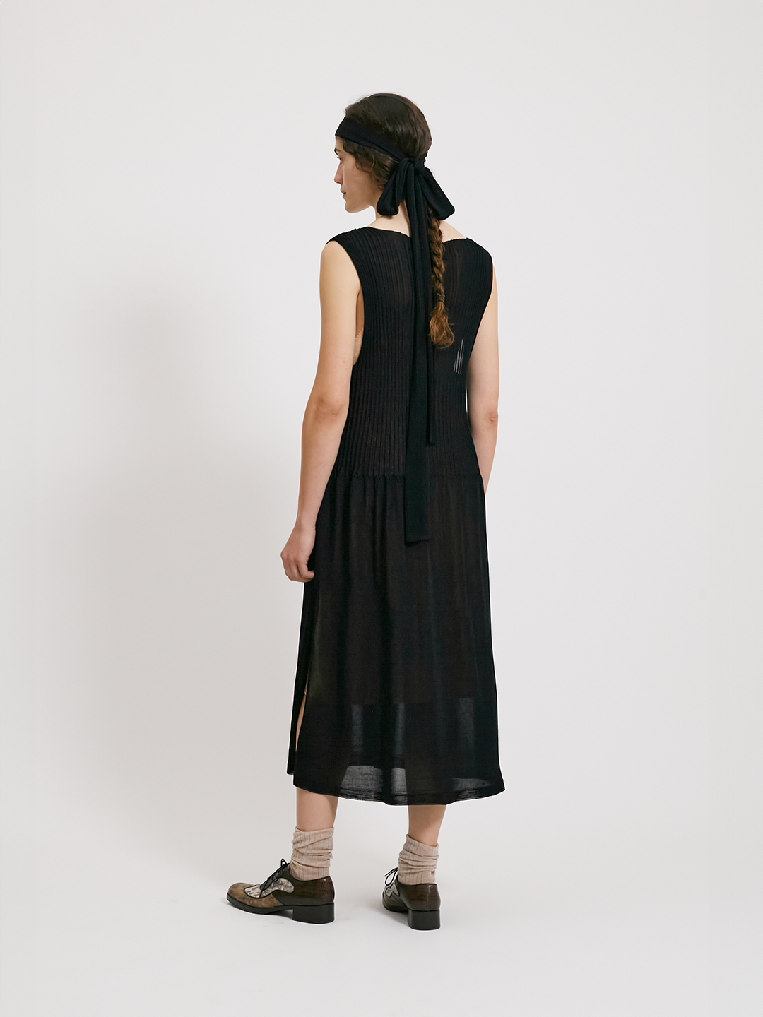 Viscose cami dress with ribbed top and side slit